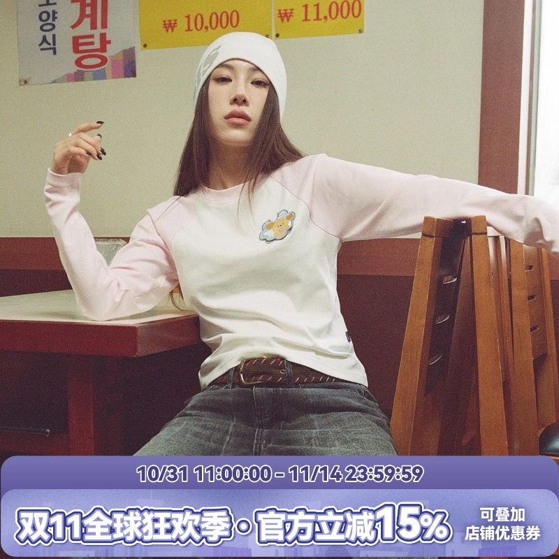 WHOOSIS（不知其名）小香风魔术贴插肩长袖t恤男款女款短款情侣装