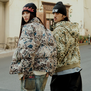 WHOOSIS(不知其名)迷彩印花刺绣羽绒服外套保暖秋冬加厚男女潮