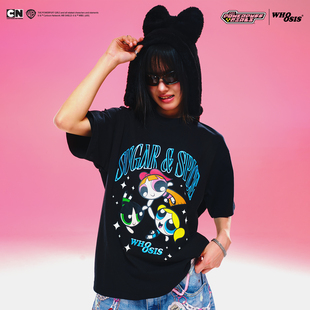 【飞天小女警联名】WHOOSIS 刺绣喷绘T恤短袖夏国潮卡通校园男女