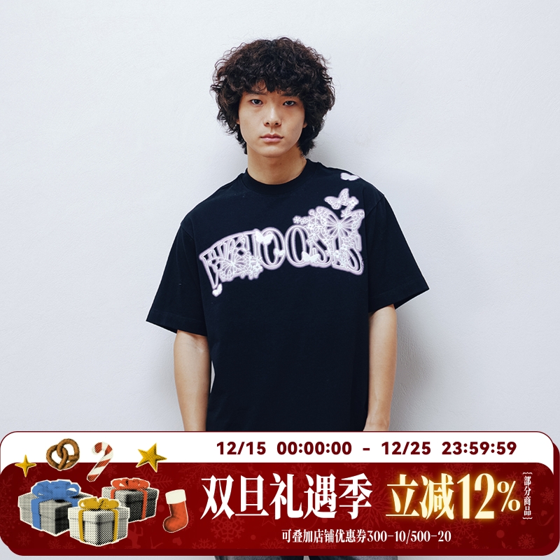 WHOOSIS（不知其名）蝴蝶幻影短袖t恤美式潮牌休闲上衣春夏新中式