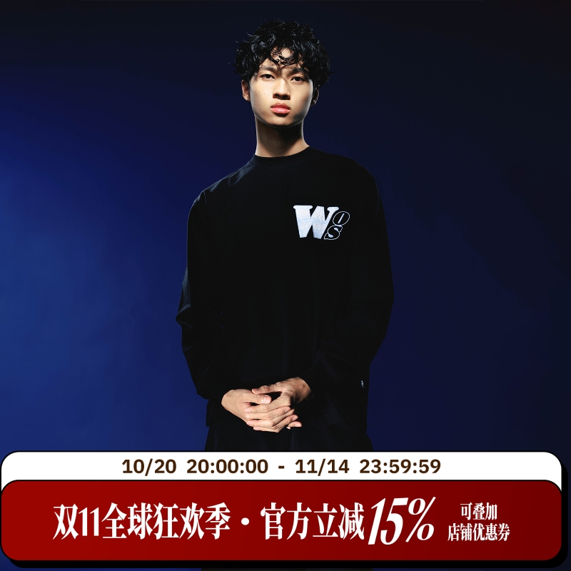 WHOOSIS（不知其名）渐变蕾丝贴布长袖T恤男女款打底宽松简约潮流