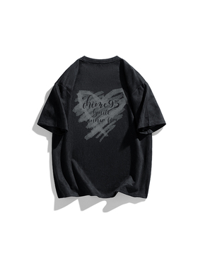 RHIME Chime95系列 爱心涂鸦美式圆领落肩宽松情侣多巴胺T恤短袖