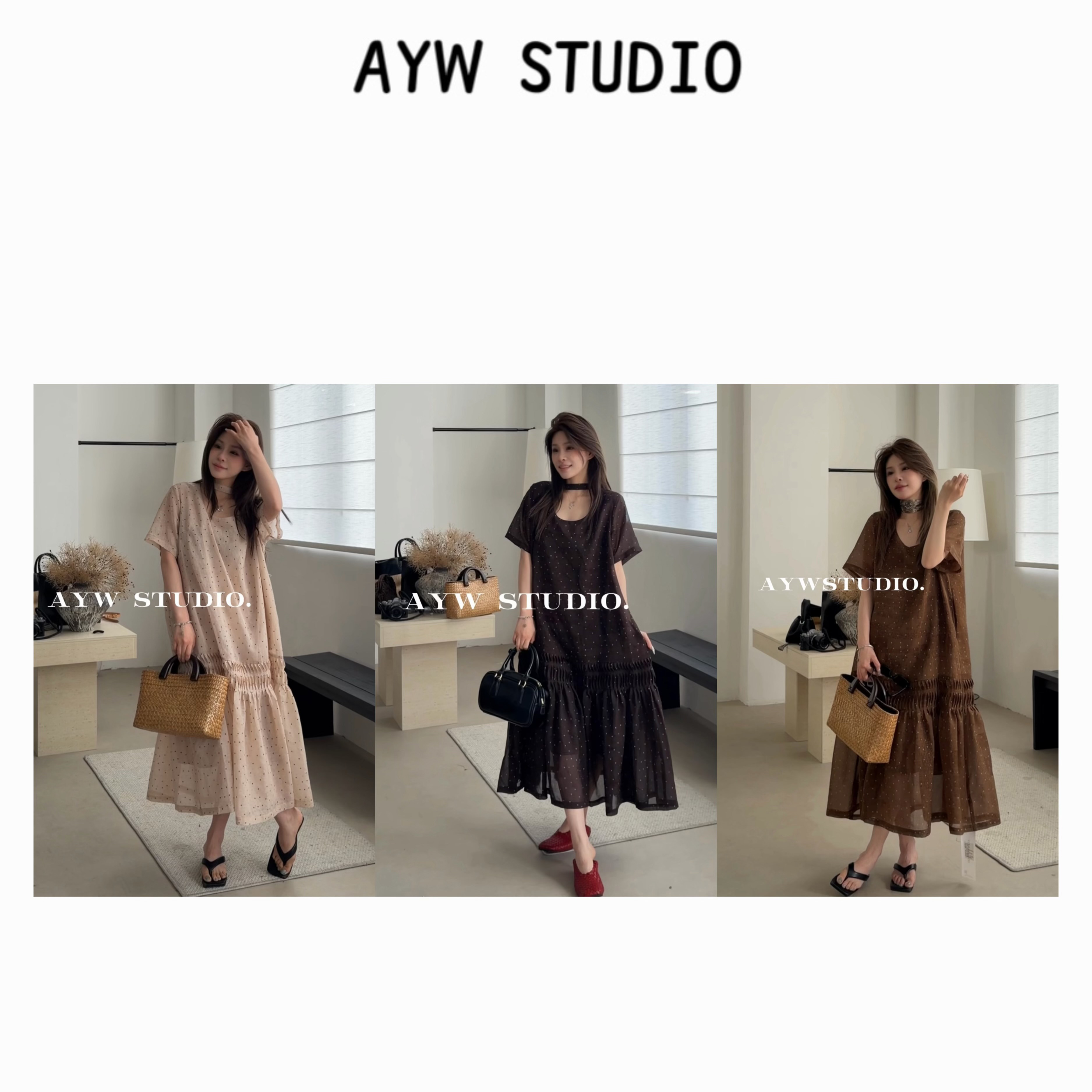 【AYW】‘杏雾时光’韩系波点连衣裙