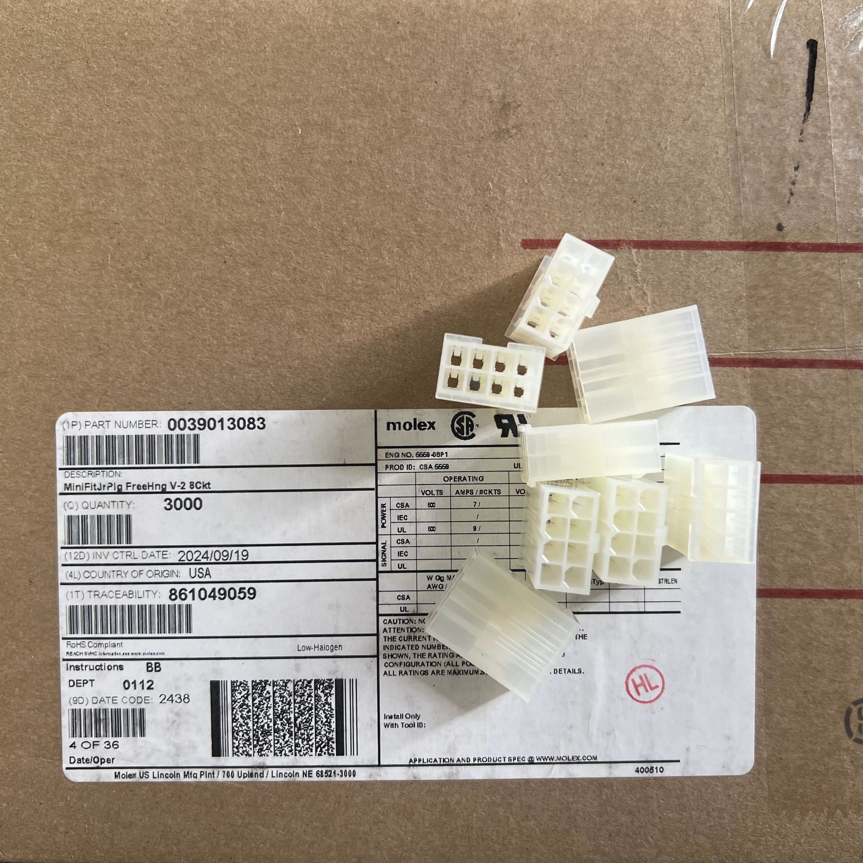 Molex连接器 39-01-3083 3901-3083 39013083 8PIN胶壳 原装现货