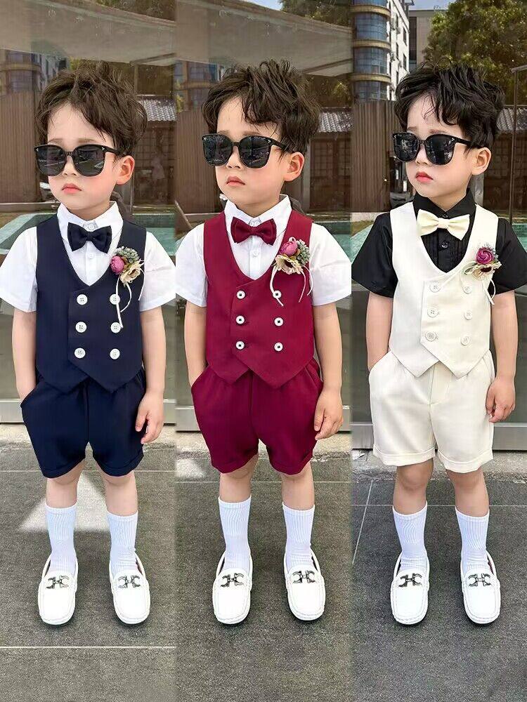 잘 생긴 소년 드레스 여름 호스트 성능 의류 아동 정장 정장 꽃 소녀 조끼 정장 소년 정장