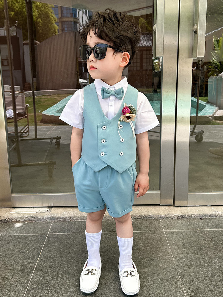 잘 생긴 소년 드레스 여름 호스트 성능 의류 아동 정장 정장 꽃 소녀 조끼 정장 소년 정장