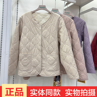POPOKI6025秋冬轻薄保暖棉衣女士绵羊毛棉服外套宽松休闲上衣内搭
