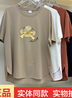 品牌26117夏季卡通印花短袖T恤女圆领蝴蝶结修身显瘦减龄百搭上衣