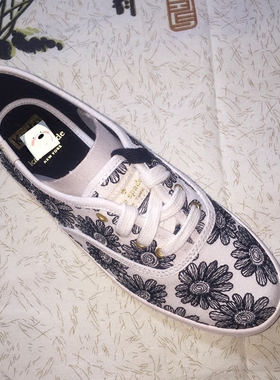Keds*kate spade Krystal秀晶Taylor Swift帆布鞋 白色线绣黑绣花
