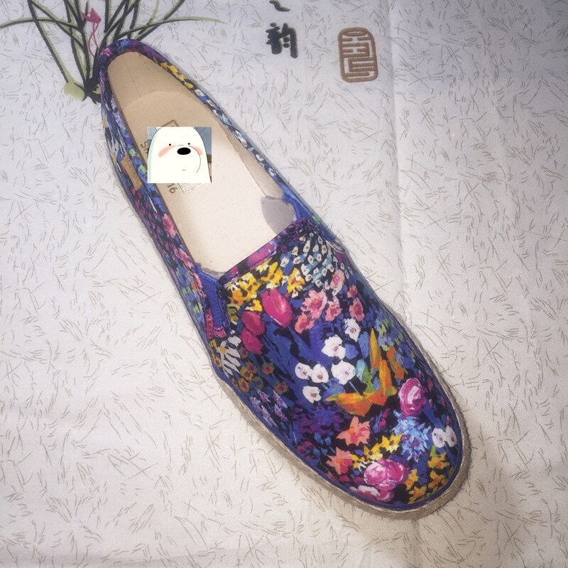 Keds*Liberty Art Fabrics 合作 蓝底彩花 麻编织厚底 乐福一脚蹬