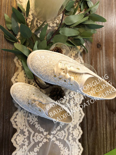 Keds小白鞋闪片格利特婚礼合作款丝带绸缎新娘伴娘婚鞋厚底H女士