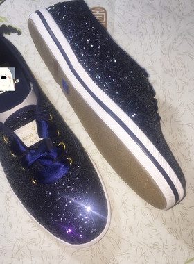 Keds*kate spade Krystal秀晶Taylor Swift帆布鞋 蓝紫色婚礼丝带