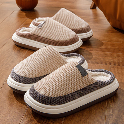 防滑保暖毛绒厚底棉拖鞋