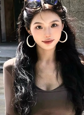 欧美气质白色大圆圈耳环女甜酷显白高级感冷淡风夸张耳饰圈圈耳环
