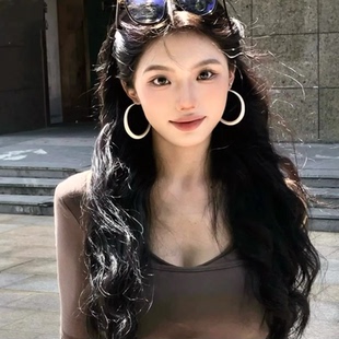 欧美气质白色大圆圈耳环女甜酷显白高级感冷淡风夸张耳饰圈圈耳环