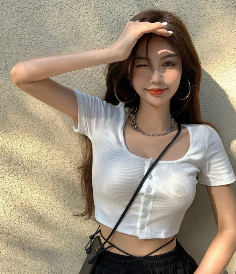 短袖T恤女欧美风性感莫代尔螺纹紧身露脐夏2025显胸短款高腰上衣