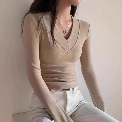 加厚低领打底衫短款上衣女