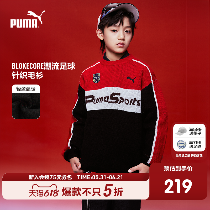 PUMA彪马官方正品童装新款儿童男童秋冬毛衫针织衫套头衫休闲毛衣