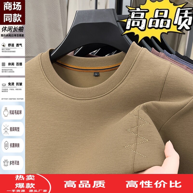 长绒棉圆领卫衣男士中青年纯色