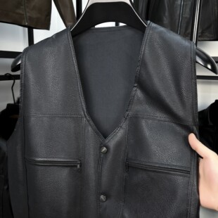 爸爸装皮衣马甲外套男士秋冬季中老年人加绒内搭休闲无袖坎肩马夹