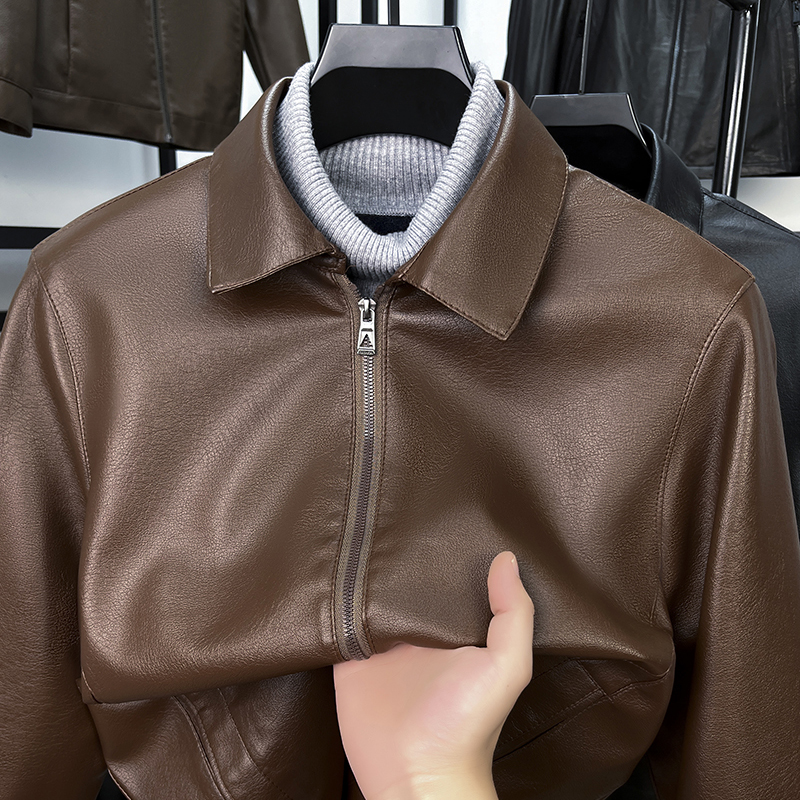 2025新款软皮皮衣男士秋冬季休闲户外防风机车服翻领皮夹克外套男