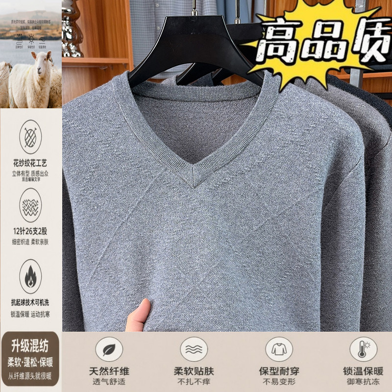 秋冬季加厚V领毛衣针织衫男士