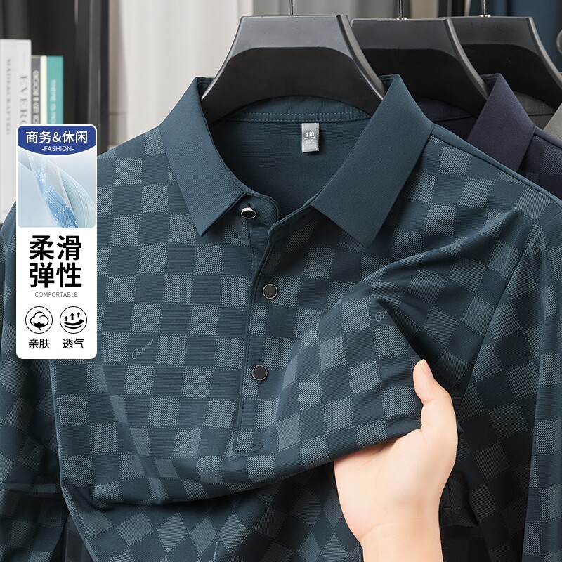 格子长袖t恤男2025新款春秋季