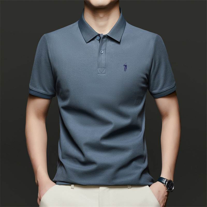 夏季男士高档刺绣翻领Polo衫时尚休闲丝光棉薄款短袖T恤爸爸男装