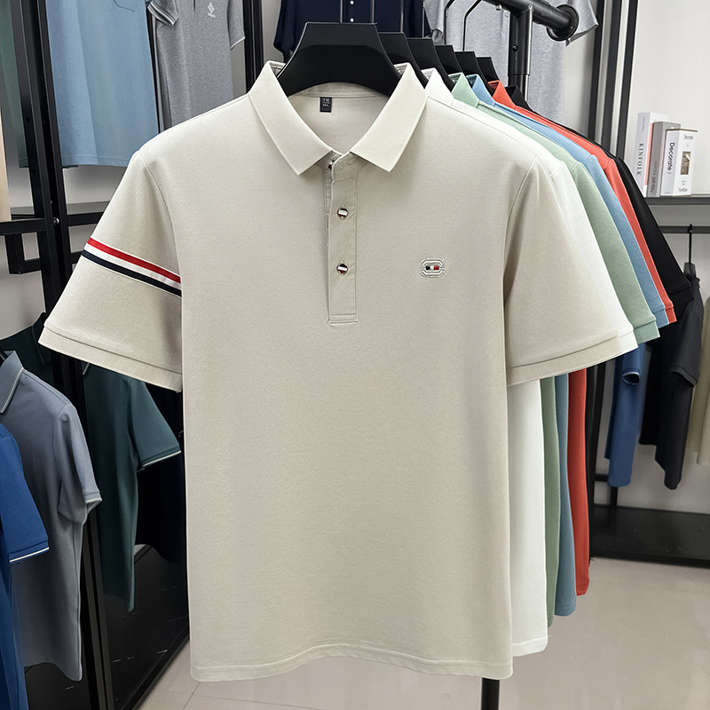 桑蚕丝翻领Polo衫男夏季中年商务休闲冰丝光棉薄款爸爸装短袖t恤