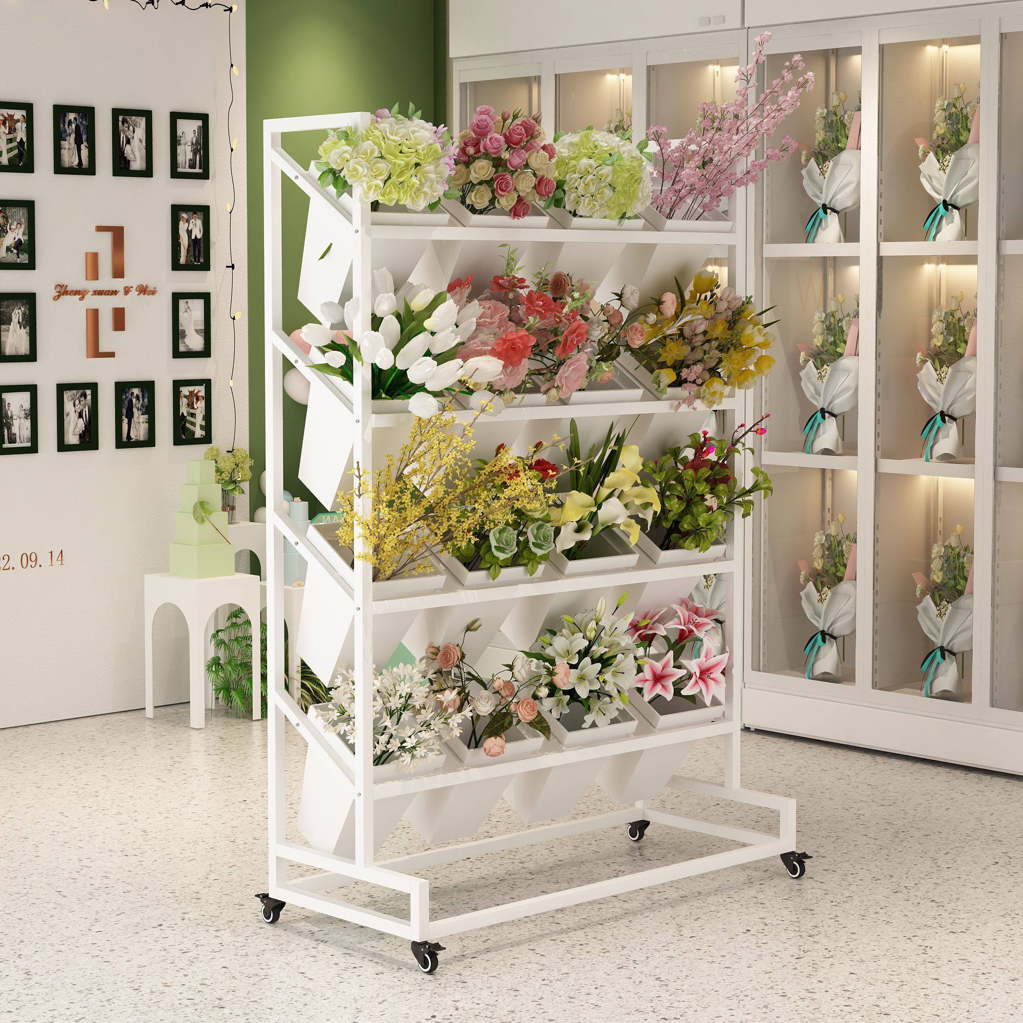鲜花架摆摊花店铁艺醒花冷柜架子花桶展示架鲜花收纳简易网红花架图片