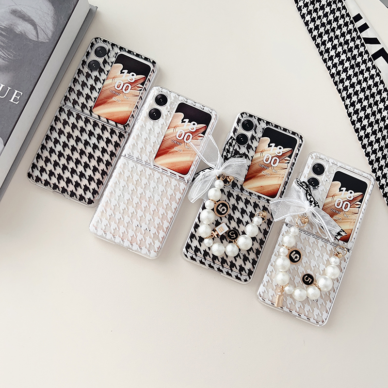 适用OPPO Find N2 Flip手机壳透明个性创意时尚高档男女轻薄简约全包千鸟格手链保护套