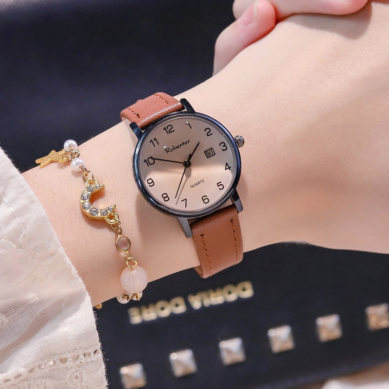 2021年新款带日历学生手表女孩高中初中ins防水韩版简约气质小众