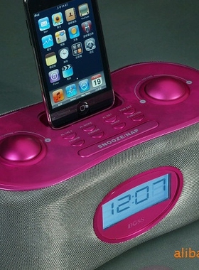 DOSS iphone4S水果音响充电底座酒店音乐闹钟钟控双闹钟FM/AM收音