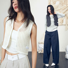 HOWL STUDIO设计师品牌夏季新款镂空针织衫无袖马甲V领上衣开衫女