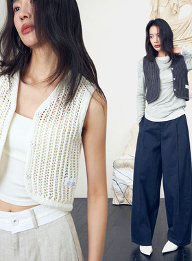 HOWL STUDIO设计师品牌夏季新款镂空针织衫无袖马甲V领上衣开衫女
