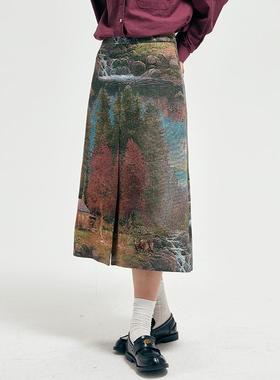 HOWL香港设计师品牌芬兰的清晨 提花工艺开叉长半裙