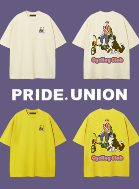 PRIDE UNION原创设计超重磅美式印花伯恩山自行车宽松短袖男TEE
