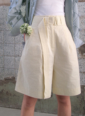 HOWL 香港设计师高腰挺阔感百慕达五分短裤 （附赠绗缝压线腰带）