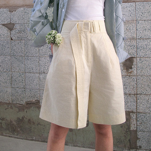 HOWL 香港设计师高腰挺阔感百慕达五分短裤 （附赠绗缝压线腰带）