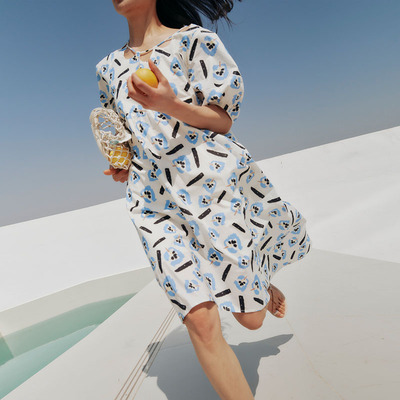 设计师品牌夏季新款衣裙女植物印