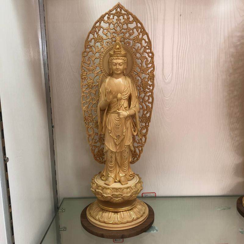 进口台湾桧木雕妙哉持莲观音人物佛像摆件家用佛堂供奉大势至菩萨