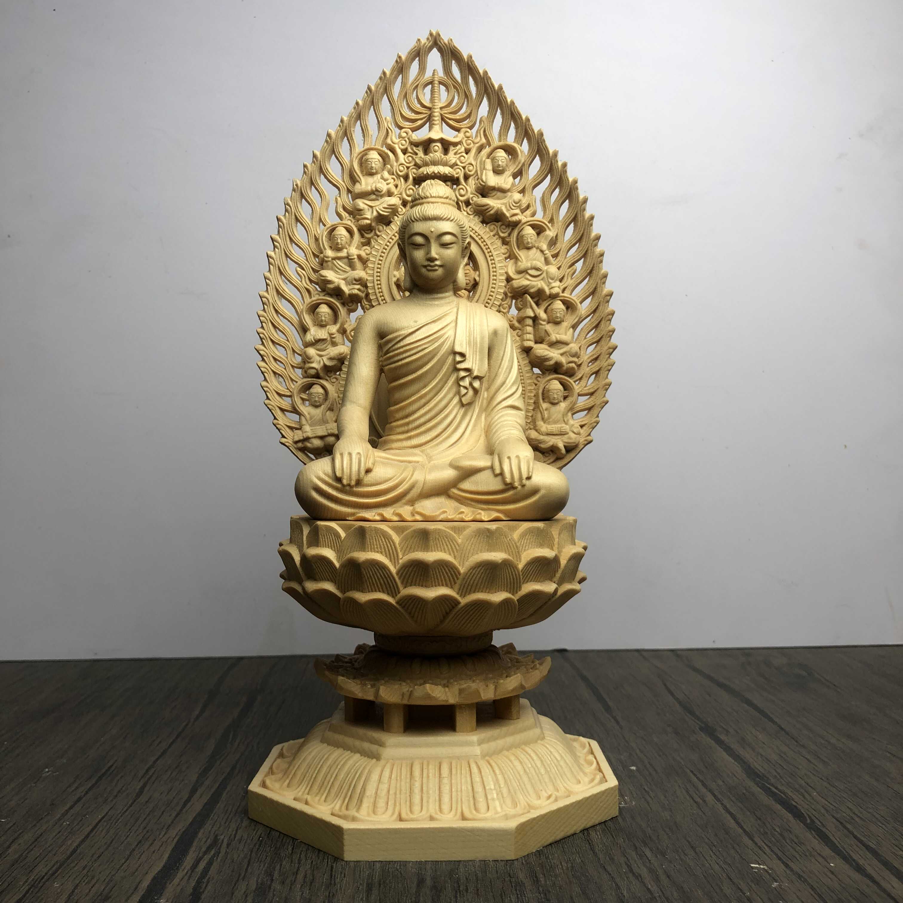 桧木精雕佛家始祖释迦牟尼大日如来佛实木摆件家居寺庙供奉保平安