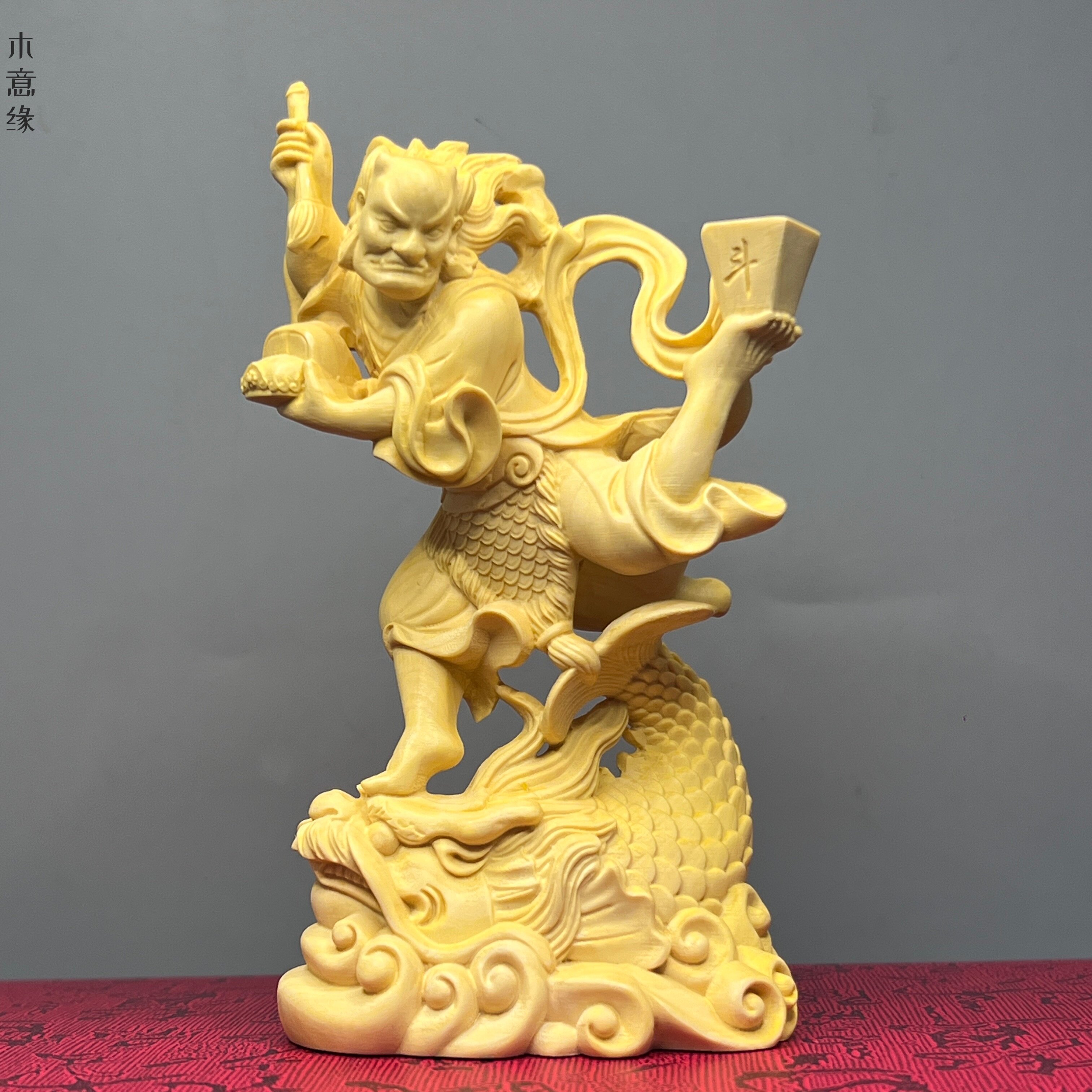 黄杨木雕魁星踢斗实木摆件金榜题名立于鳌头家居书房桌面装饰礼品