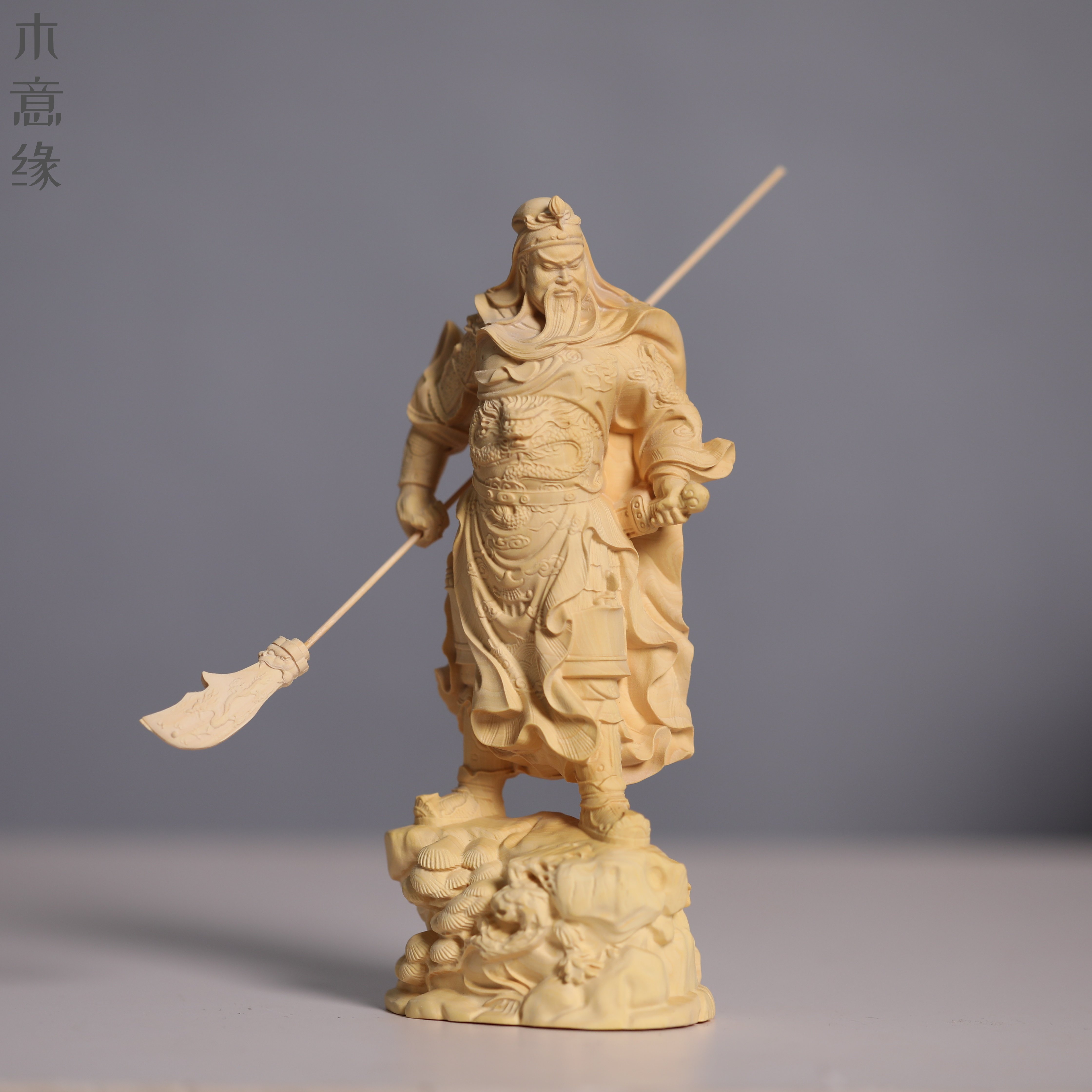 黄杨木雕横刀关公武财神摆件实木
