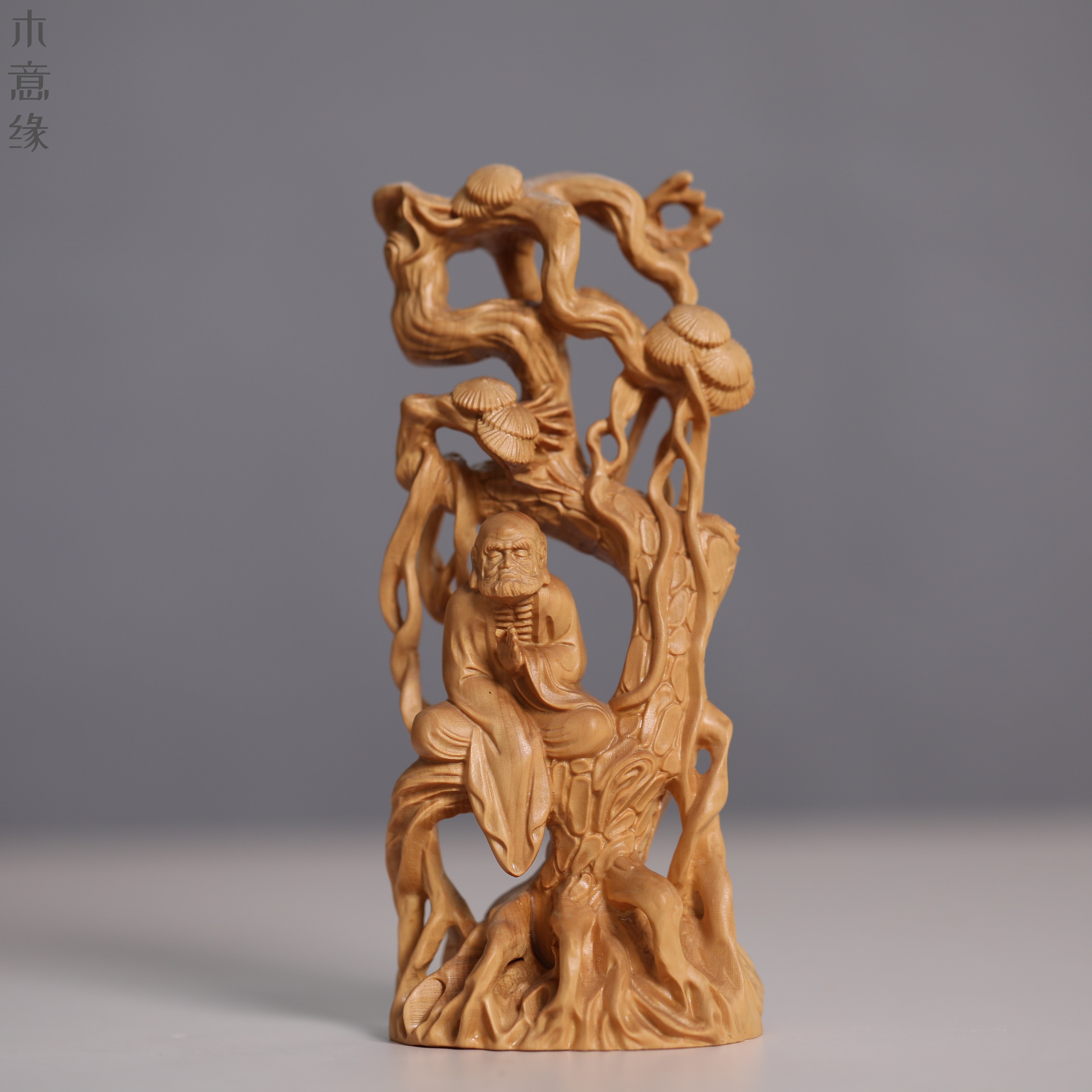 正宗小叶黄杨木精雕达摩悟道实木佛像摆件禅意家居客厅装饰工艺品