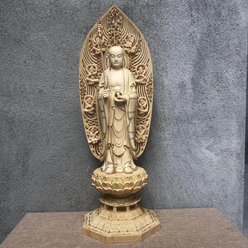 桧木精雕贴金款大愿地藏王佛家四大菩萨佛像摆件家居佛堂供奉饰品