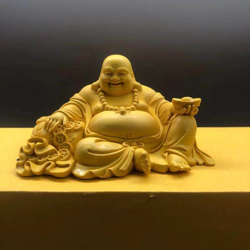 崖柏黄杨木精雕元宝大肚弥勒佛汽车摆件实木佛像招财保平安车装饰