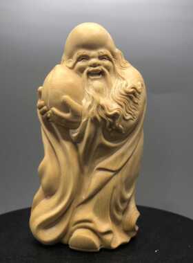 小叶黄杨木精雕南极仙翁寿星公实木手把件家居送礼盘玩工艺品摆件