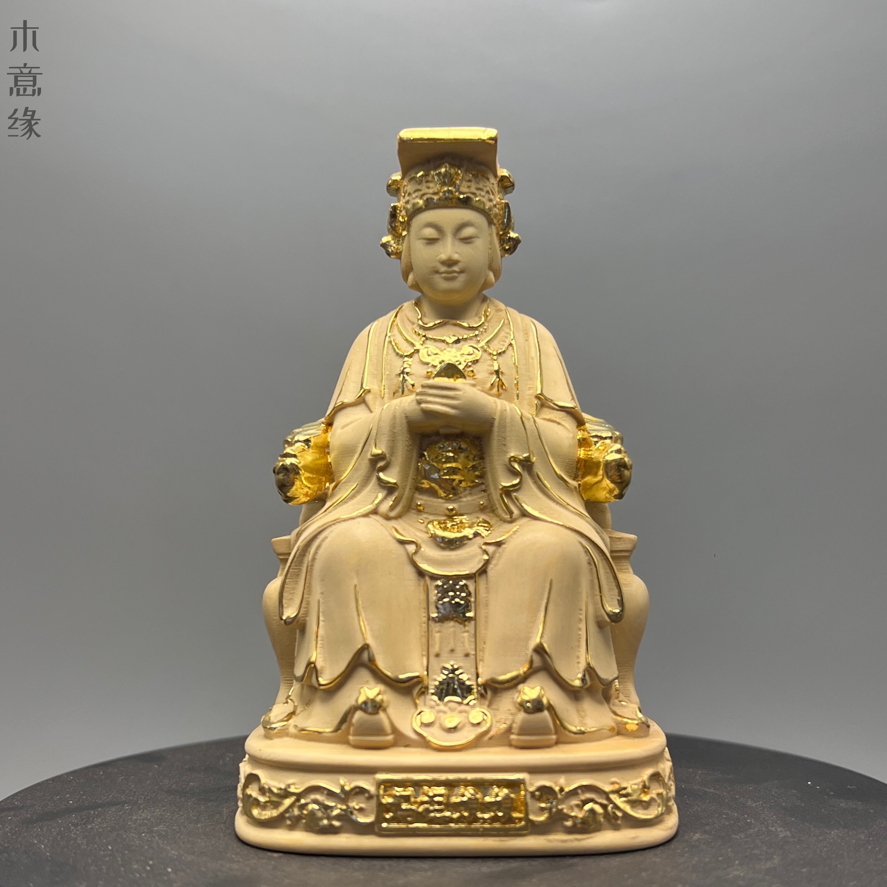 黄杨木雕贴金款妈祖娘娘神像实木