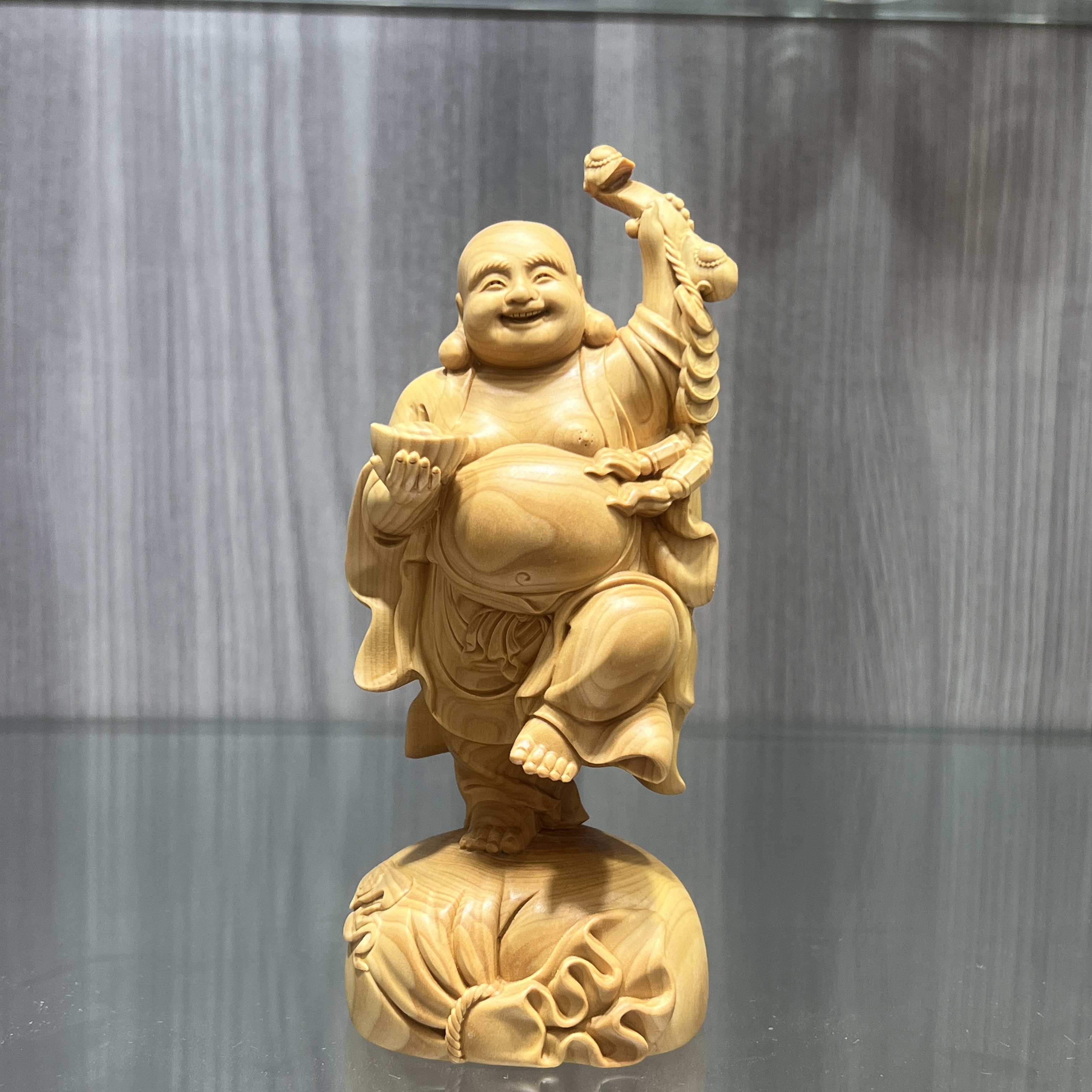 正宗小叶黄杨木雕如意弥勒佛开心笑佛摆件家居装饰招财纳福工艺品